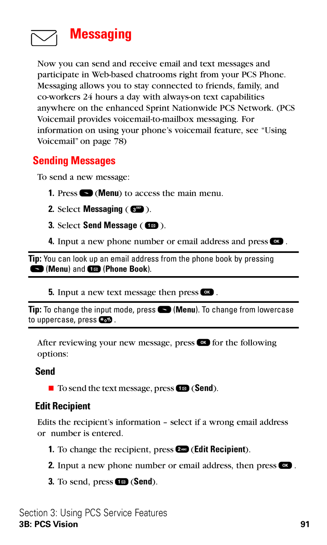 Audiovox VI600 manual Messaging, Sending Messages, Edit Recipient, Select Send Message 