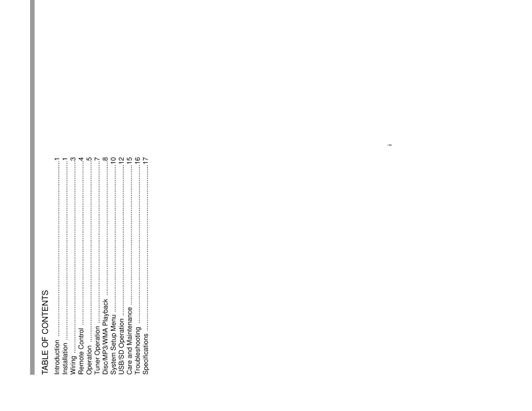 Audiovox VM8022 operation manual Table of Contents 