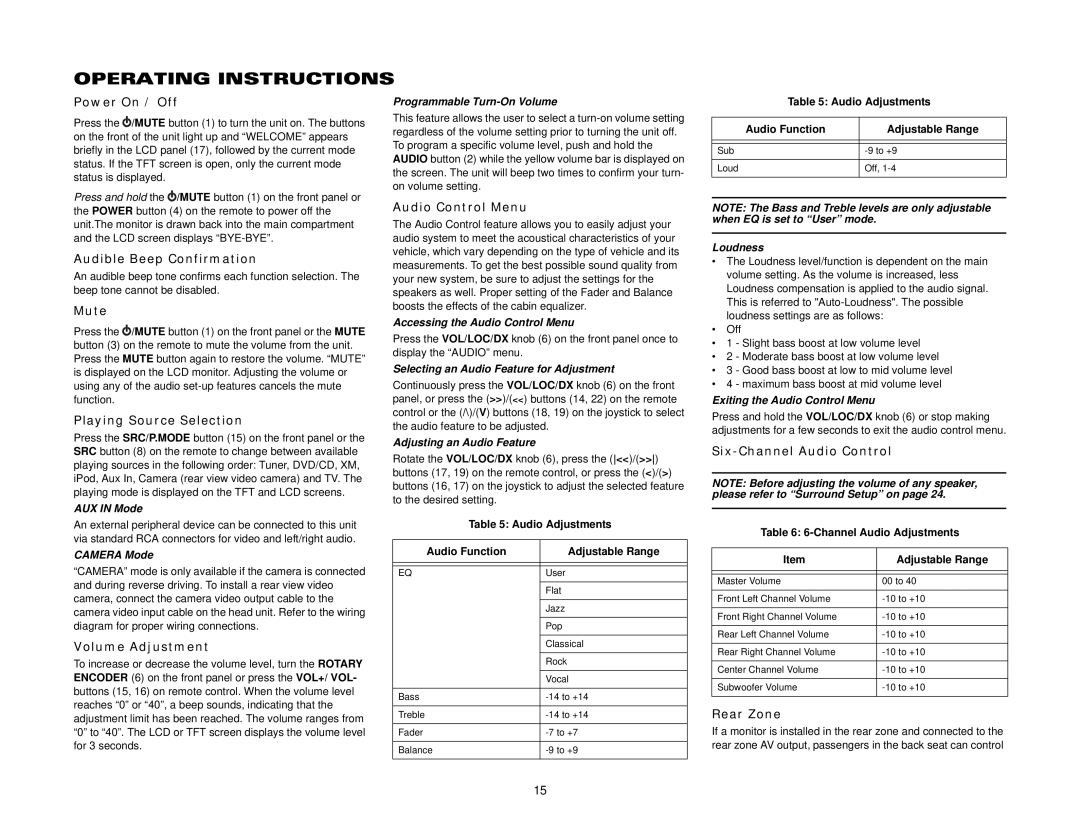 Audiovox VM9411 instruction manual Operating Instructions 