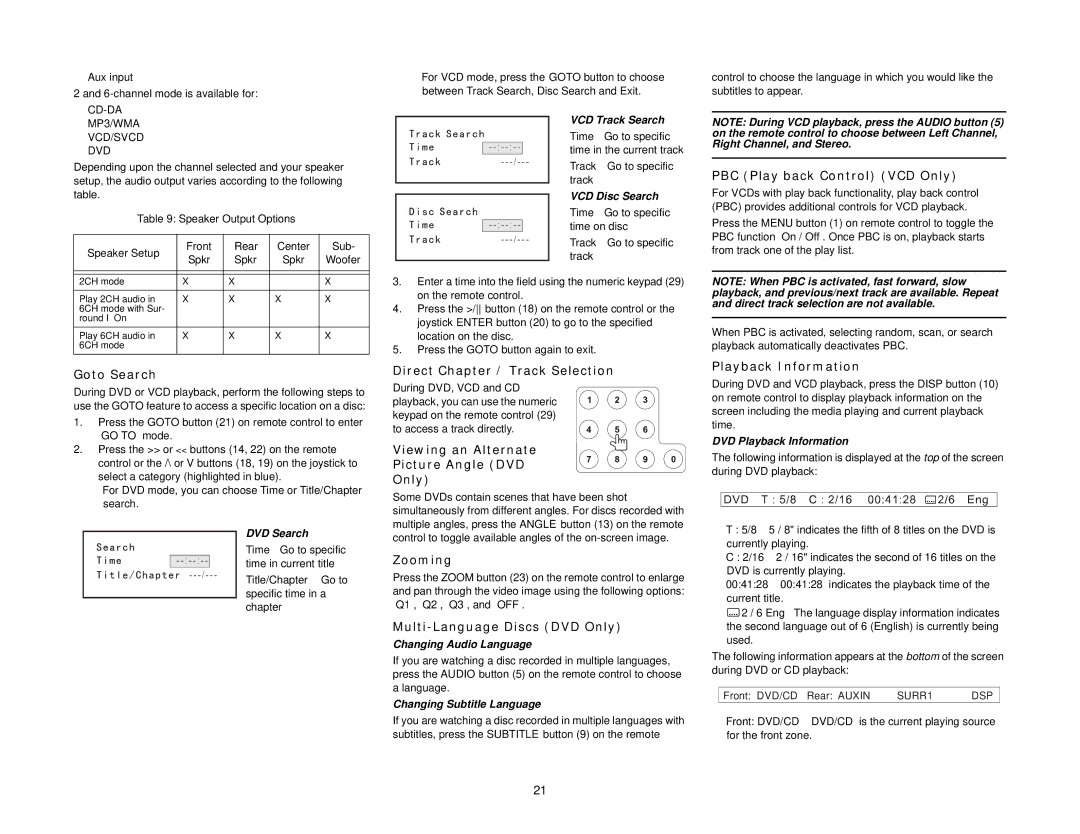 Audiovox VM9411 Goto Search, Direct Chapter / Track Selection, Viewing an Alternate Picture Angle DVD Only, Zooming 