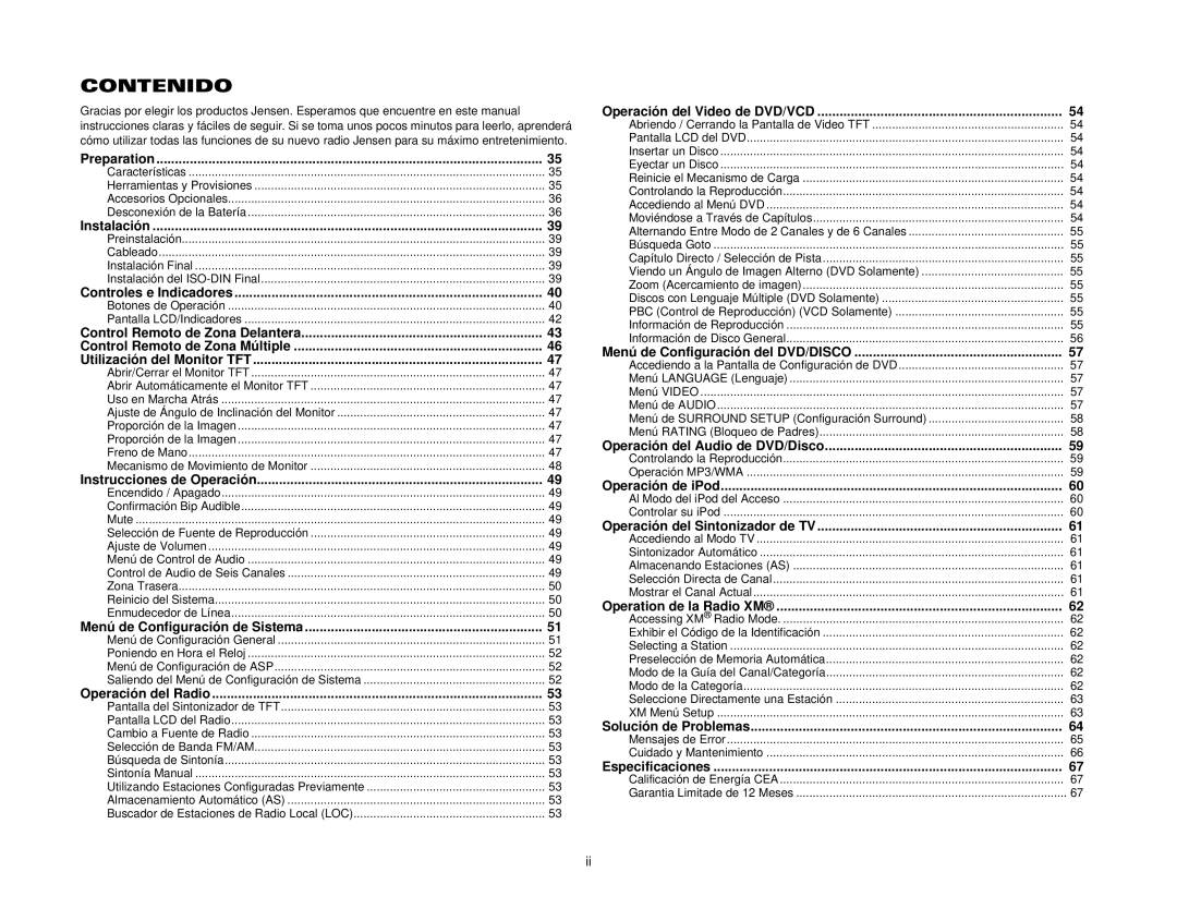 Audiovox VM9411 instruction manual Contenido 