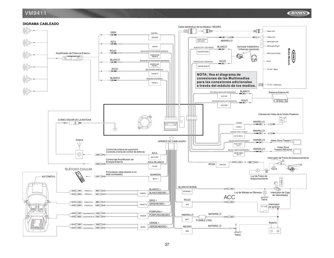 Audiovox VM9411 instruction manual Digrama Cableado 