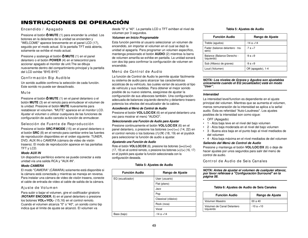 Audiovox VM9411 instruction manual Instrucciones DE Operación 