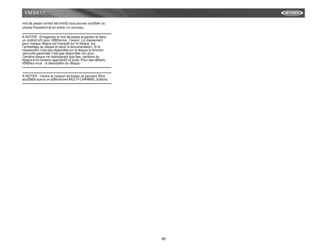 Audiovox VM9411 instruction manual 