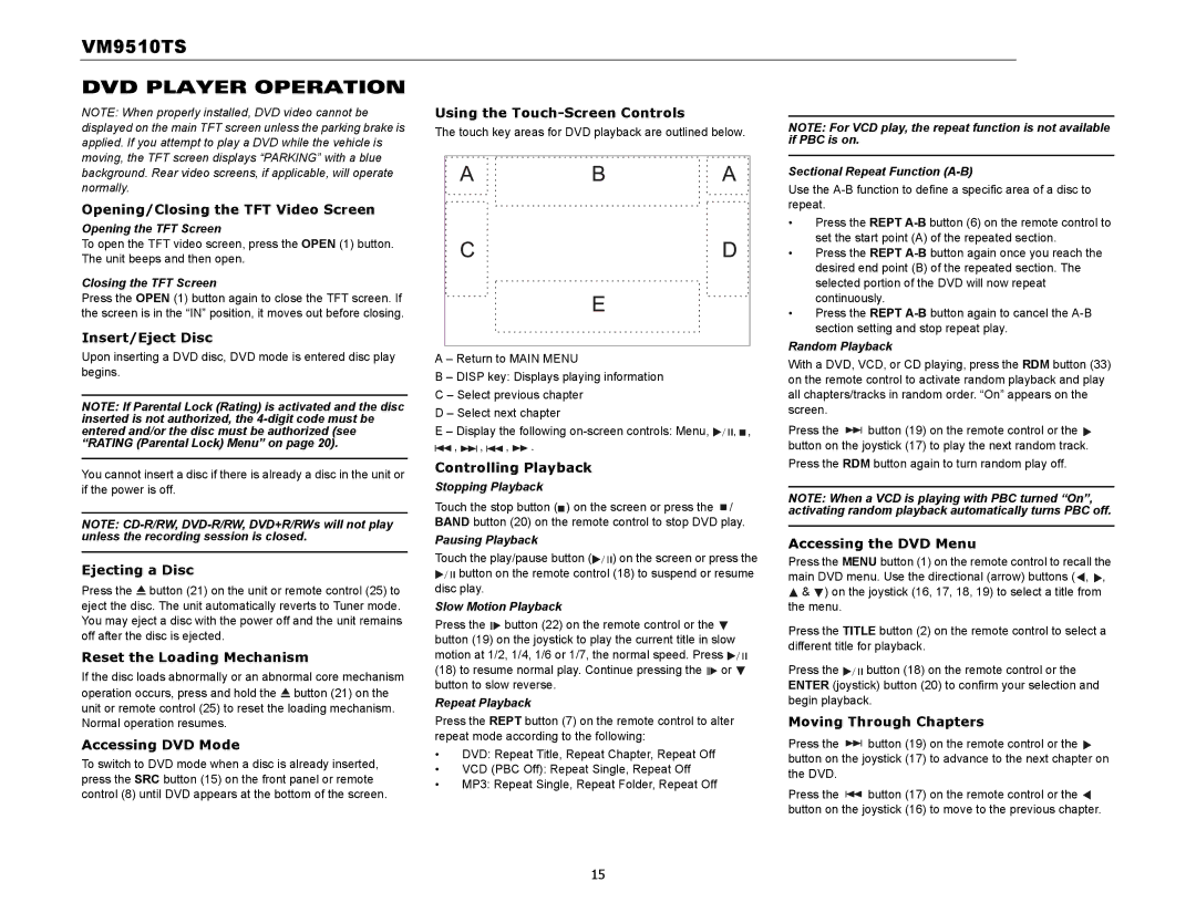 Audiovox VM9510TS operation manual DVD Player Operation 