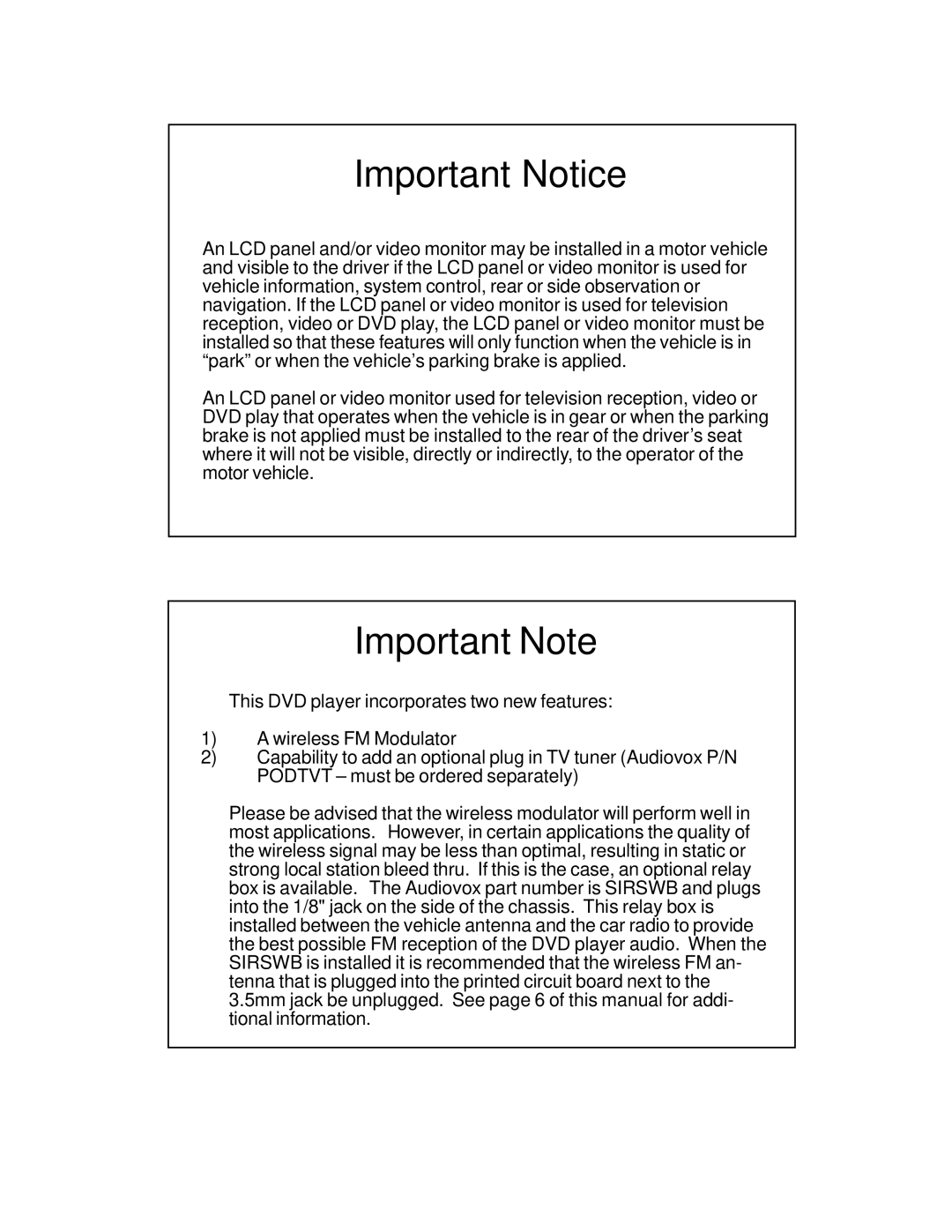 Audiovox VOD1023 S, VOD1023 P manual Important Notice 