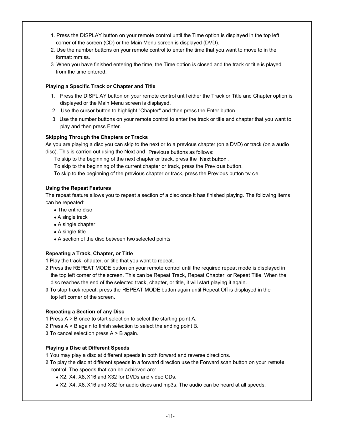 Audiovox VOD1048 manual Playing a Specific Track or Chapter and Title, Skipping Through the Chapters or Tracks 