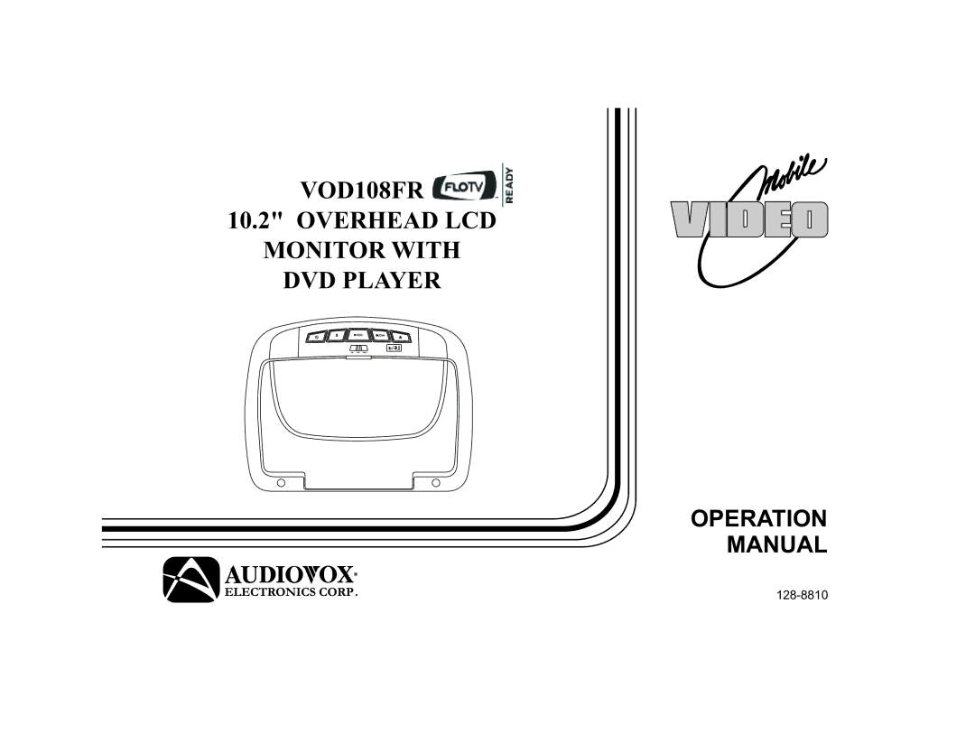 Audiovox 128-8810, VOD108FR operation manual Monitor with DVD Player 