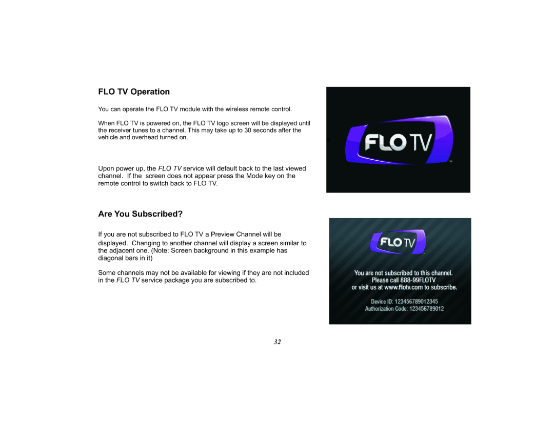 Audiovox VOD108FR, 128-8810 operation manual FLO TV Operation, Are You Subscribed? 