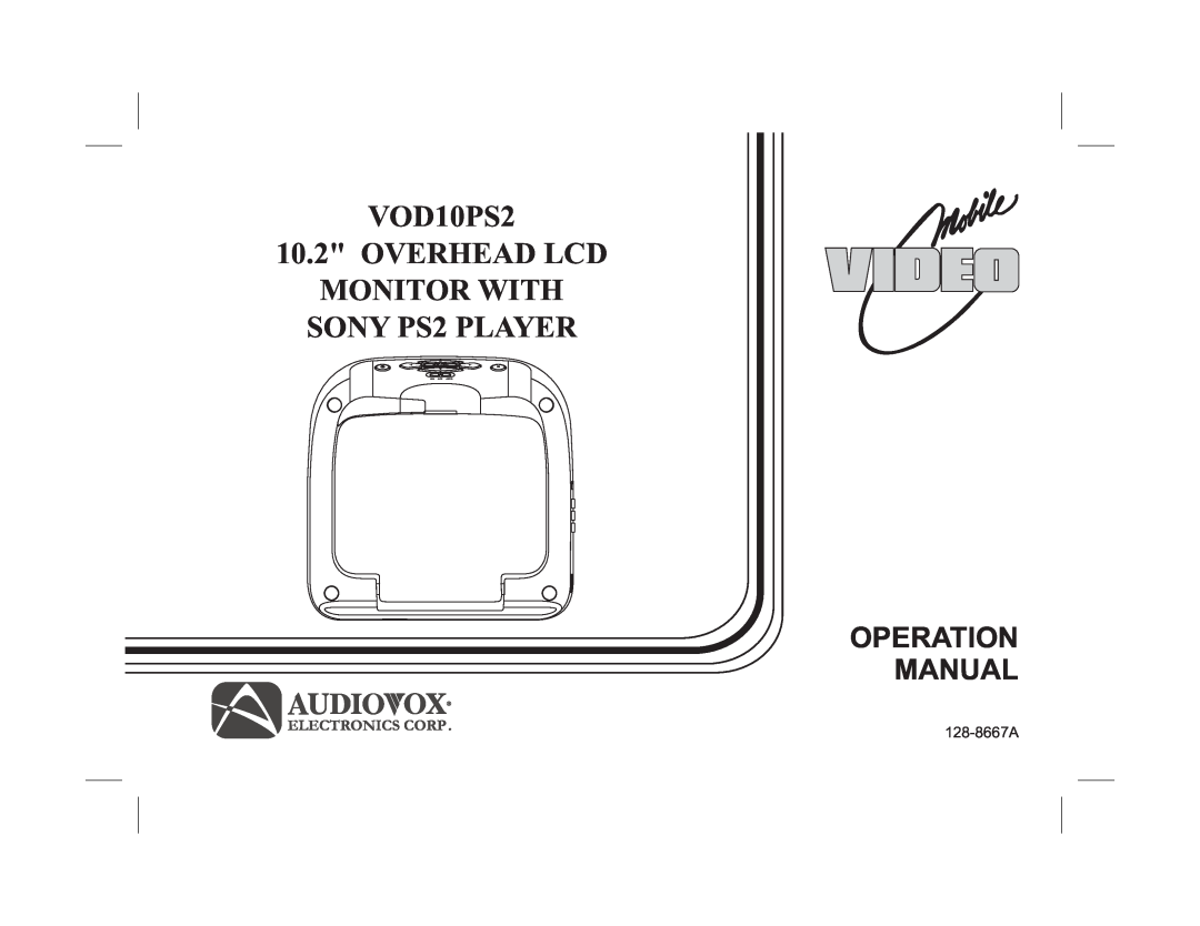 Audiovox operation manual VOD10PS2 10.2 OVERHEAD LCD MONITOR WITH SONY PS2 PLAYER, Operation Manual, Menu / Enter 