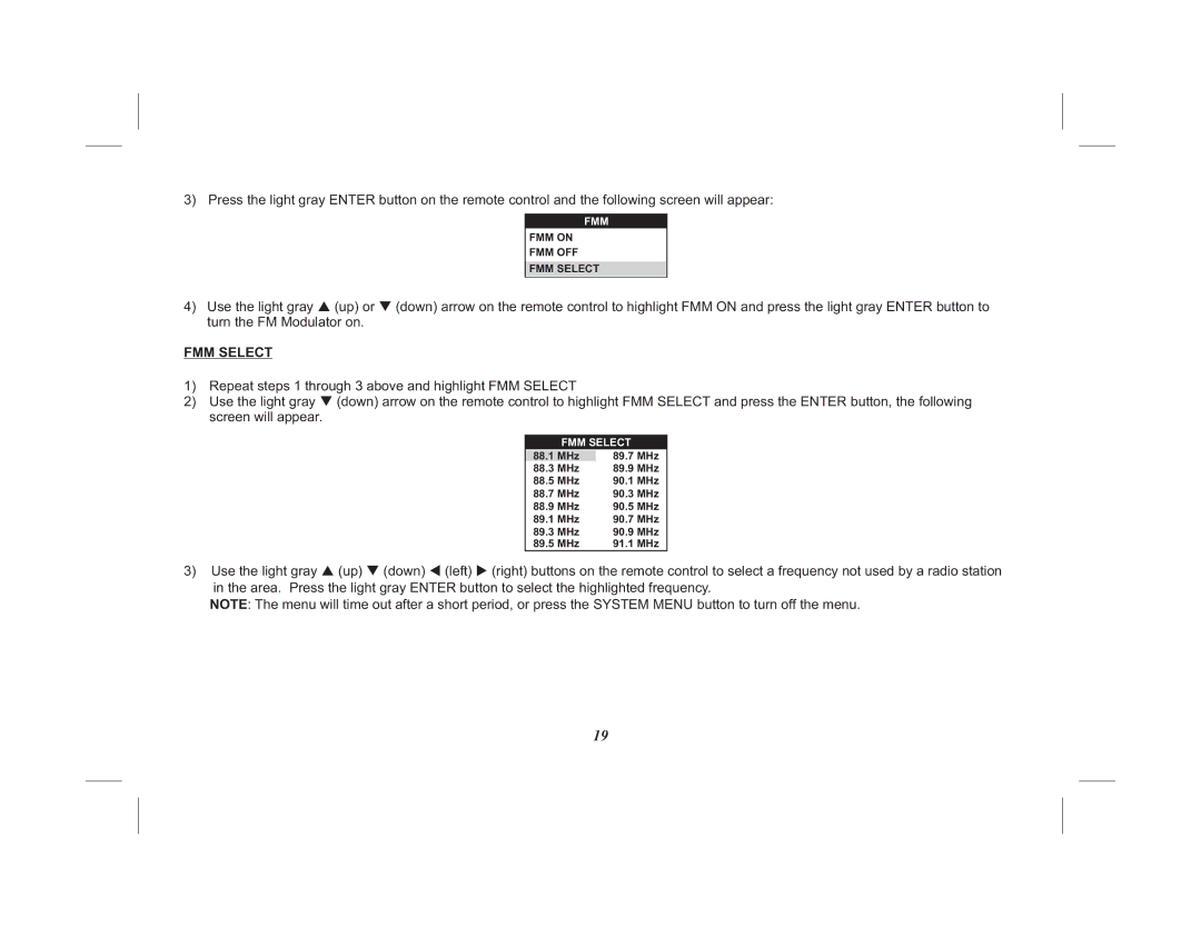 Audiovox VOD10PS2 operation manual FMM Select 