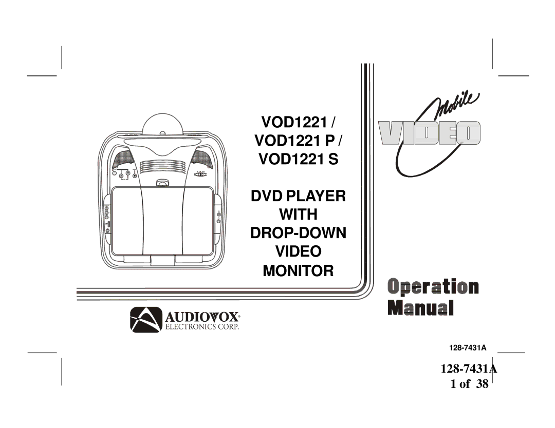 Audiovox VOD1221 manual VOD705 