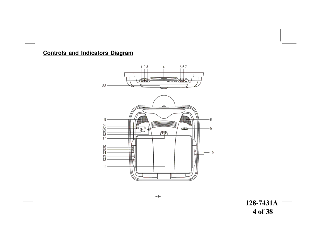 Audiovox VOD1221 manual Controls and Indicators Diagram 