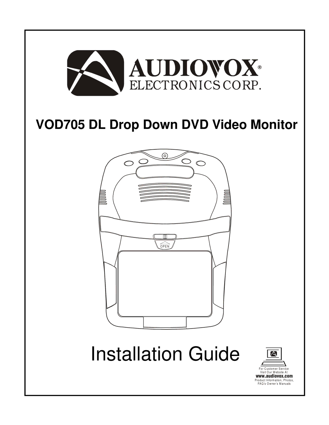 Audiovox VOD705 owner manual Installation Guide 