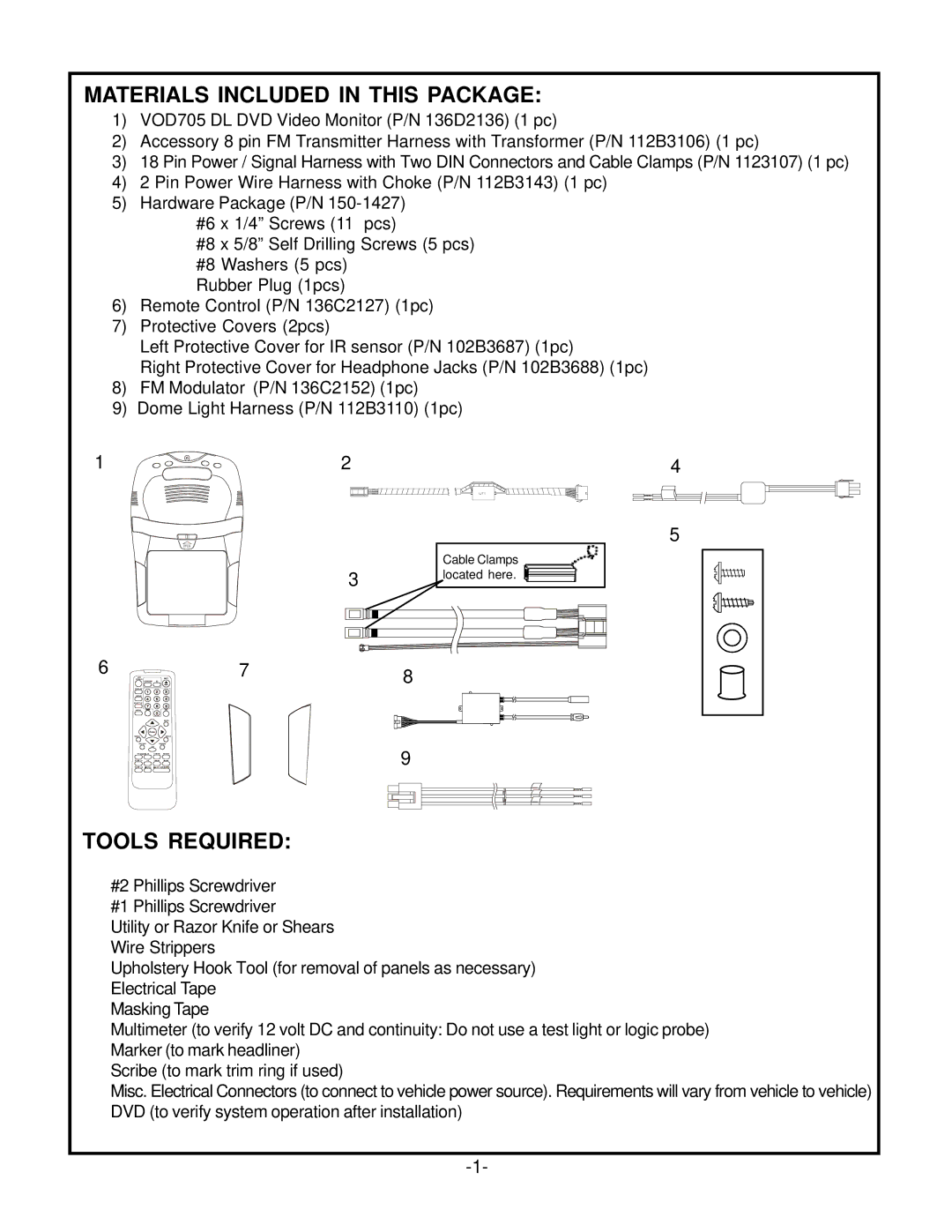 Audiovox VOD705 owner manual Materials Included in this Package, Tools Required 