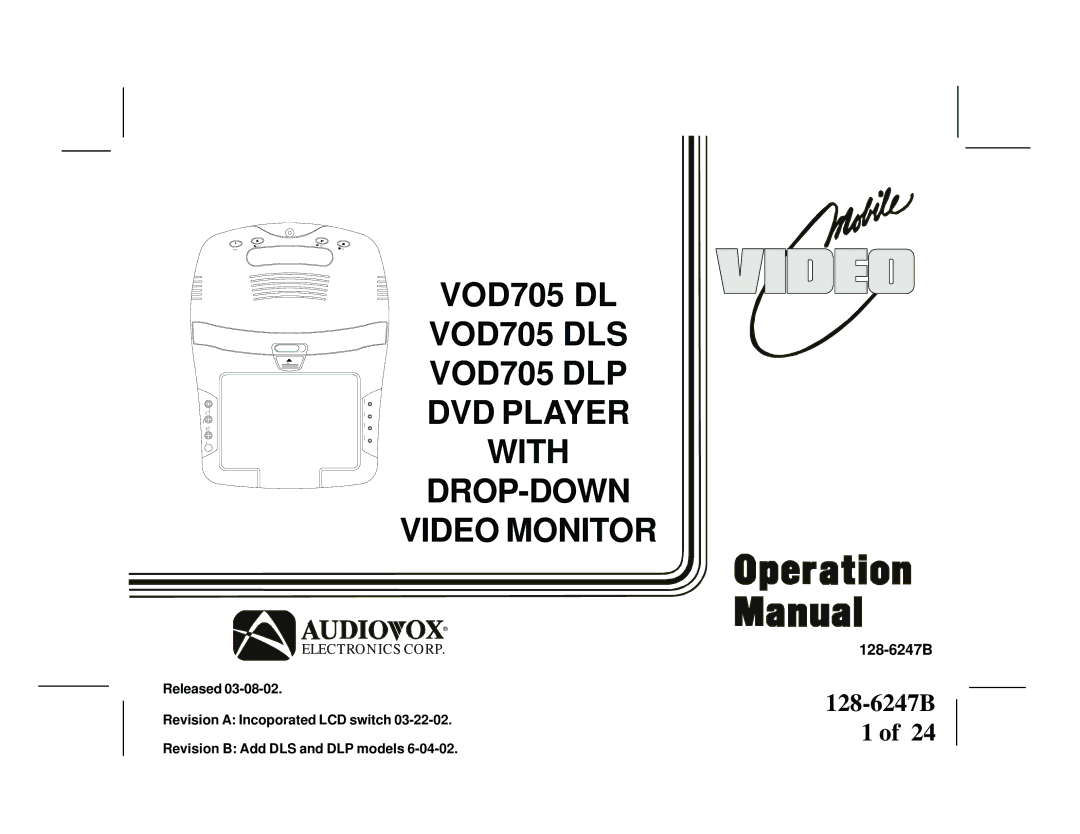 Audiovox VOD705DLS, VOD705DLP manual 128-6247B 