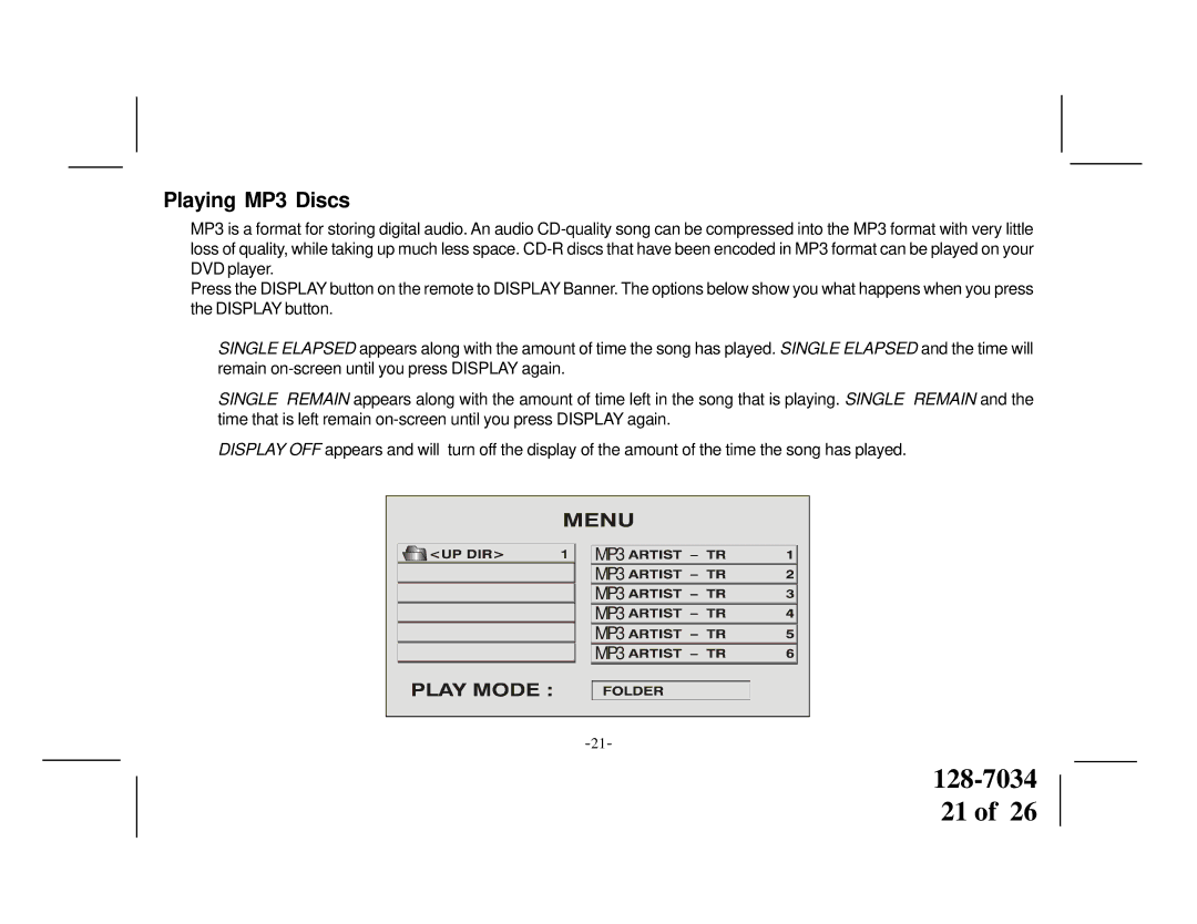 Audiovox VOD710 manual Playing MP3 Discs 