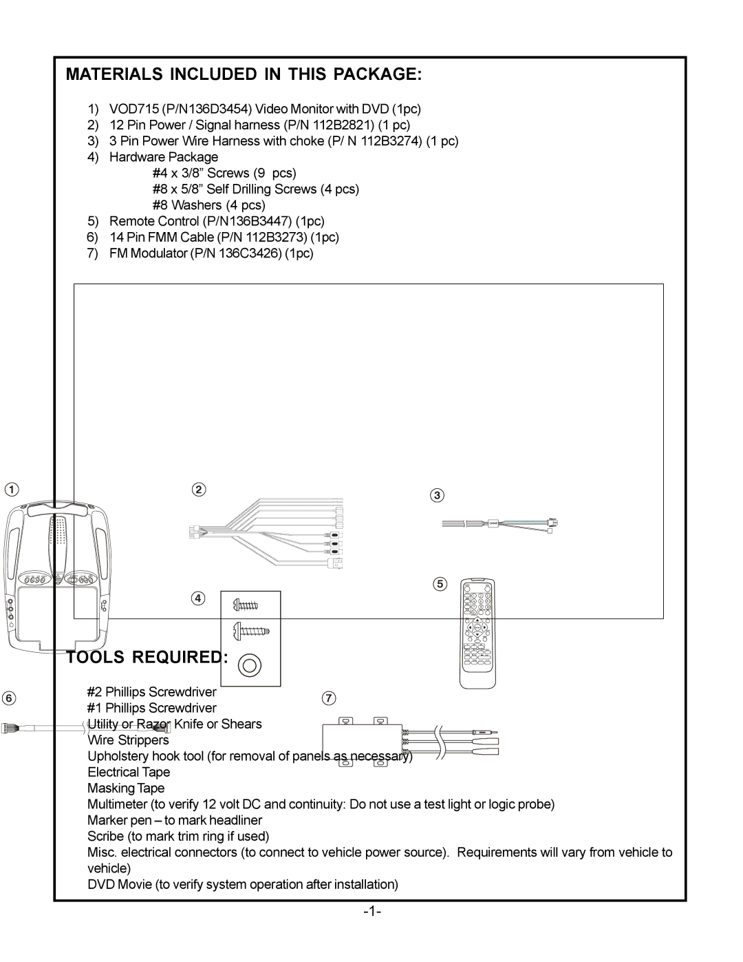 Audiovox VOD715 manual Materials Included in this Package, Tools Required 