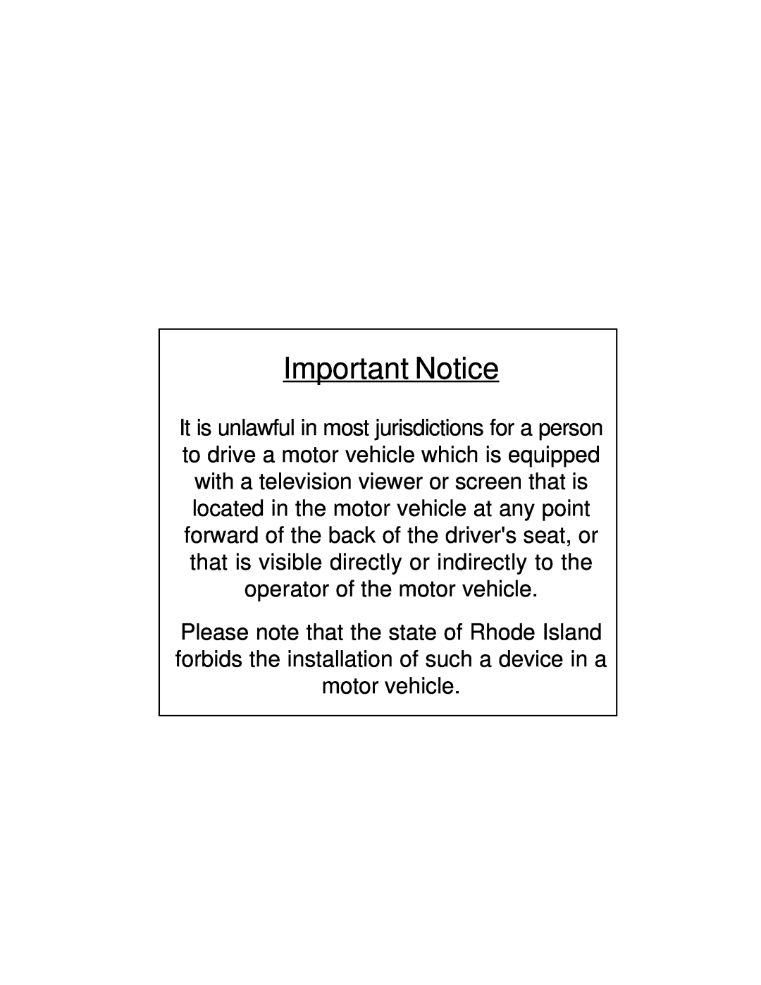 Audiovox VOD806 owner manual Important Notice 