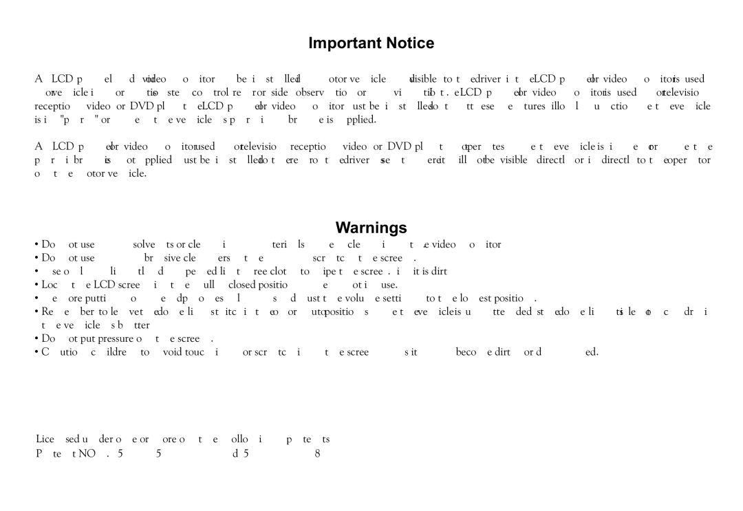 Audiovox VOD850 operation manual Important Notice 