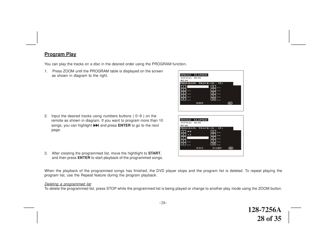 Audiovox VOD8512 S, VOD8512 P manual Program Play 