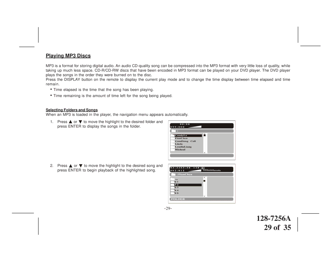 Audiovox VOD8512 P, VOD8512 S manual Playing MP3 Discs 