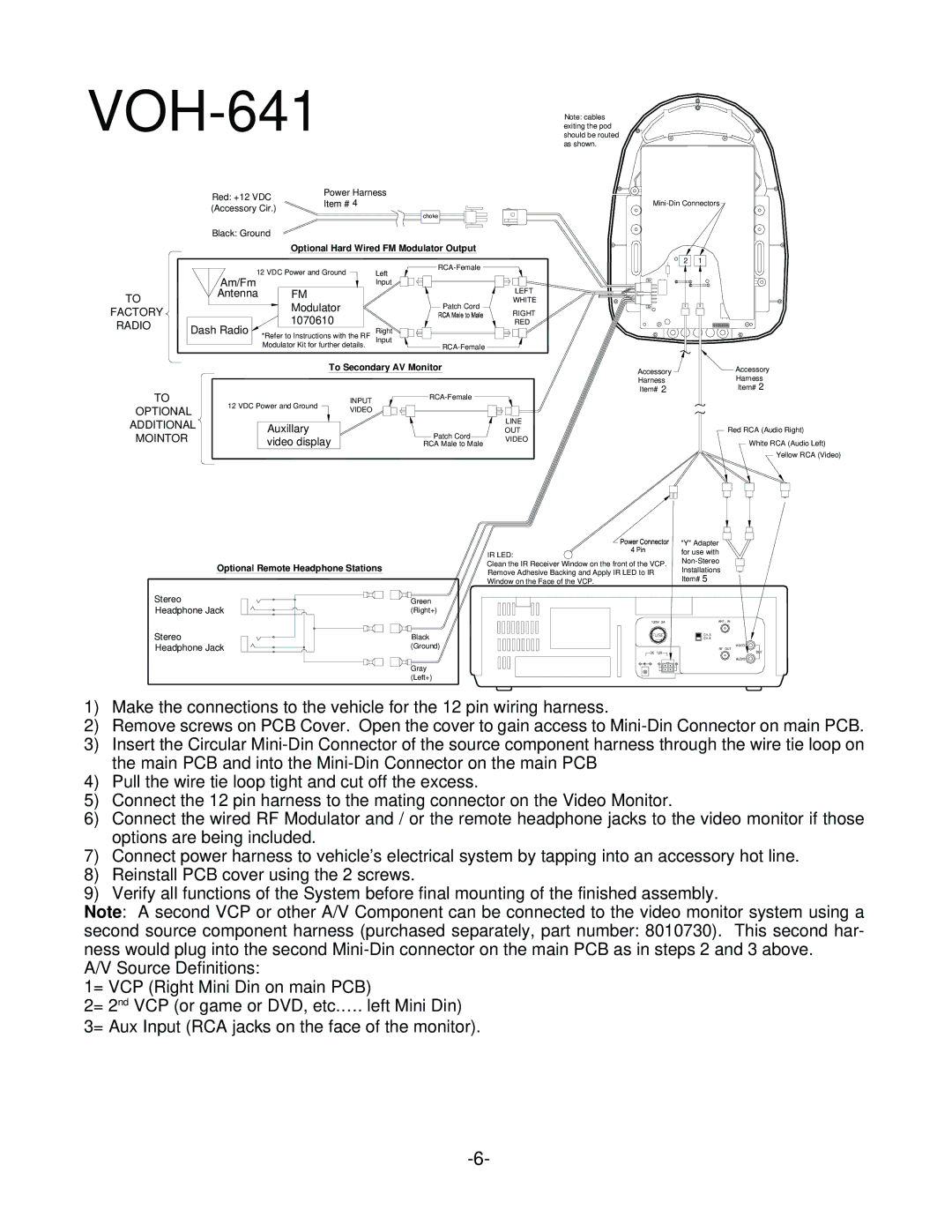 Audiovox VOH-642 manual VOH-641, Factory 