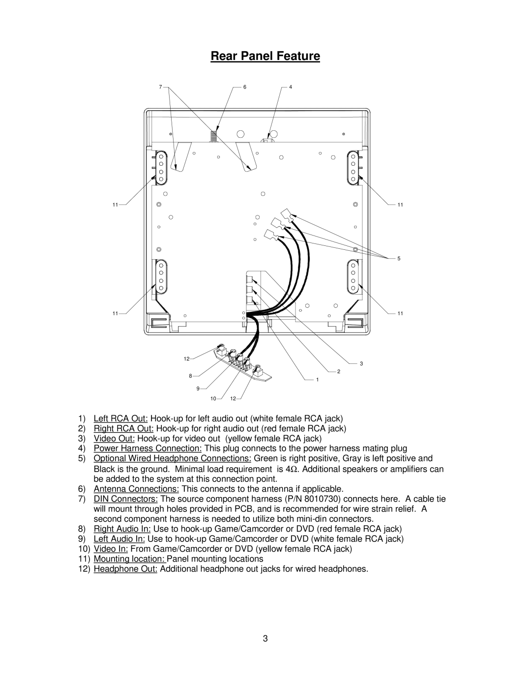 Audiovox VOH1332 installation manual Rear Panel Feature 