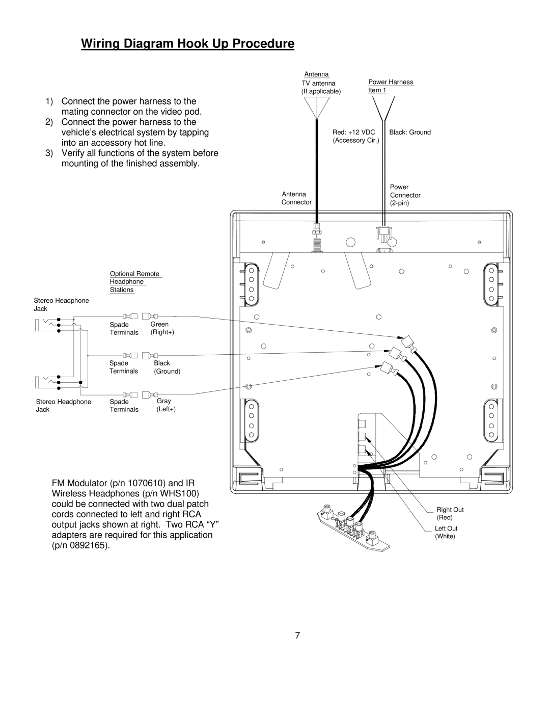 Audiovox VOH1332 installation manual Wiring Diagram Hook Up Procedure 