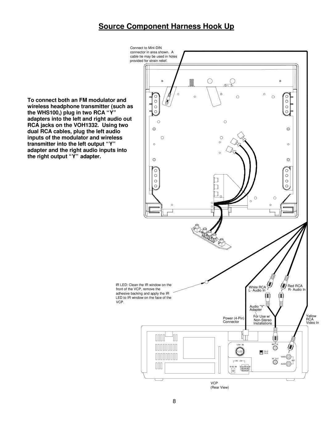 Audiovox VOH1332 installation manual Source Component Harness Hook Up 