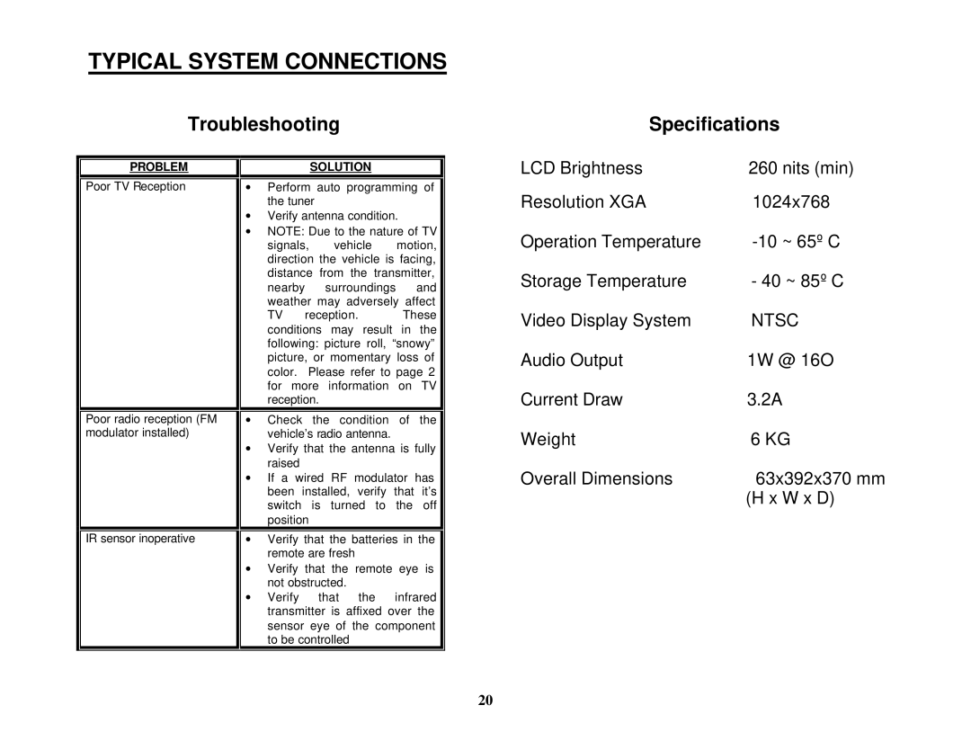 Audiovox VOH1502 manual Typical System Connections 