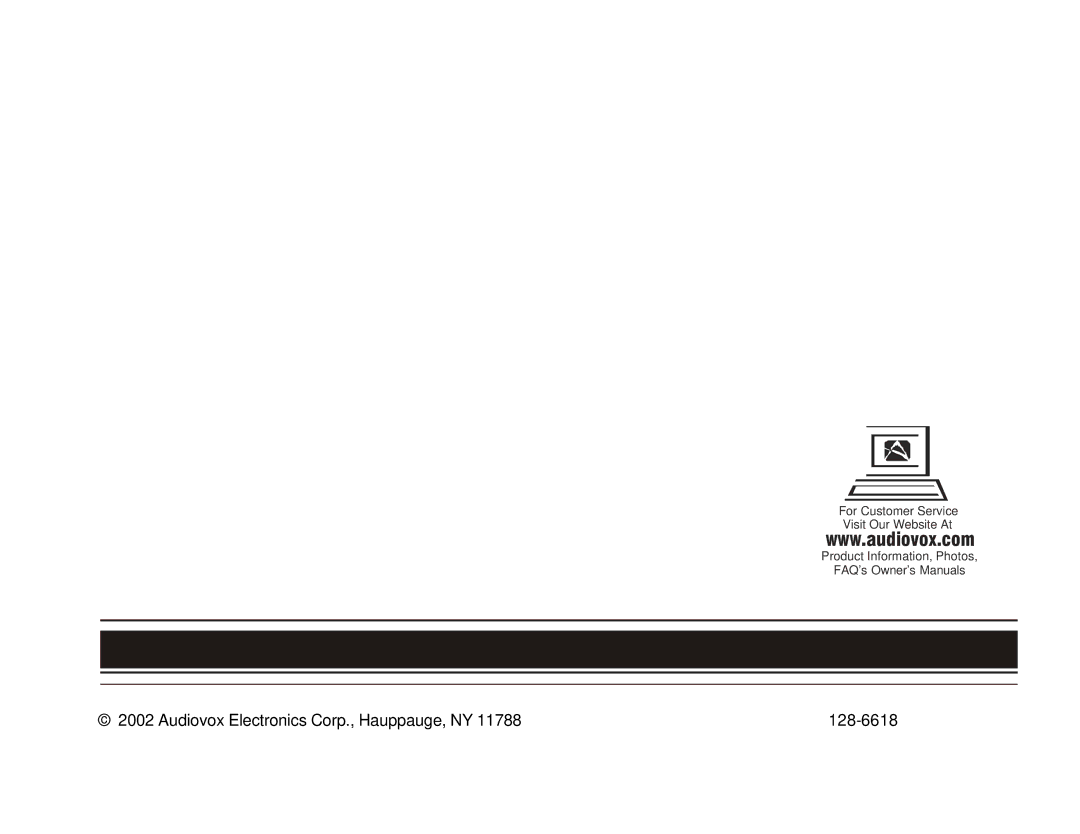 Audiovox VOH1502 manual Audiovox Electronics Corp., Hauppauge, NY 128-6618 