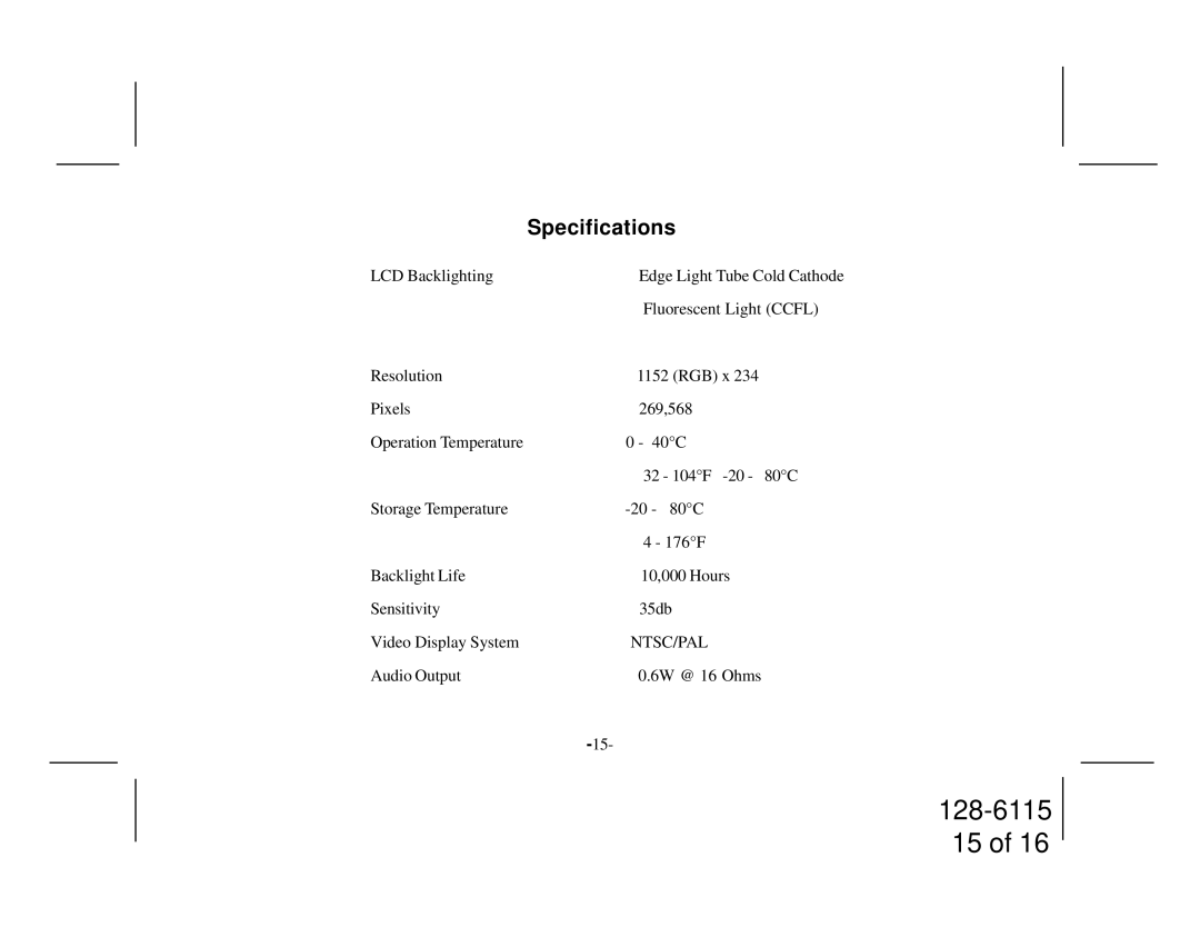 Audiovox VOH683 owner manual Specifications 