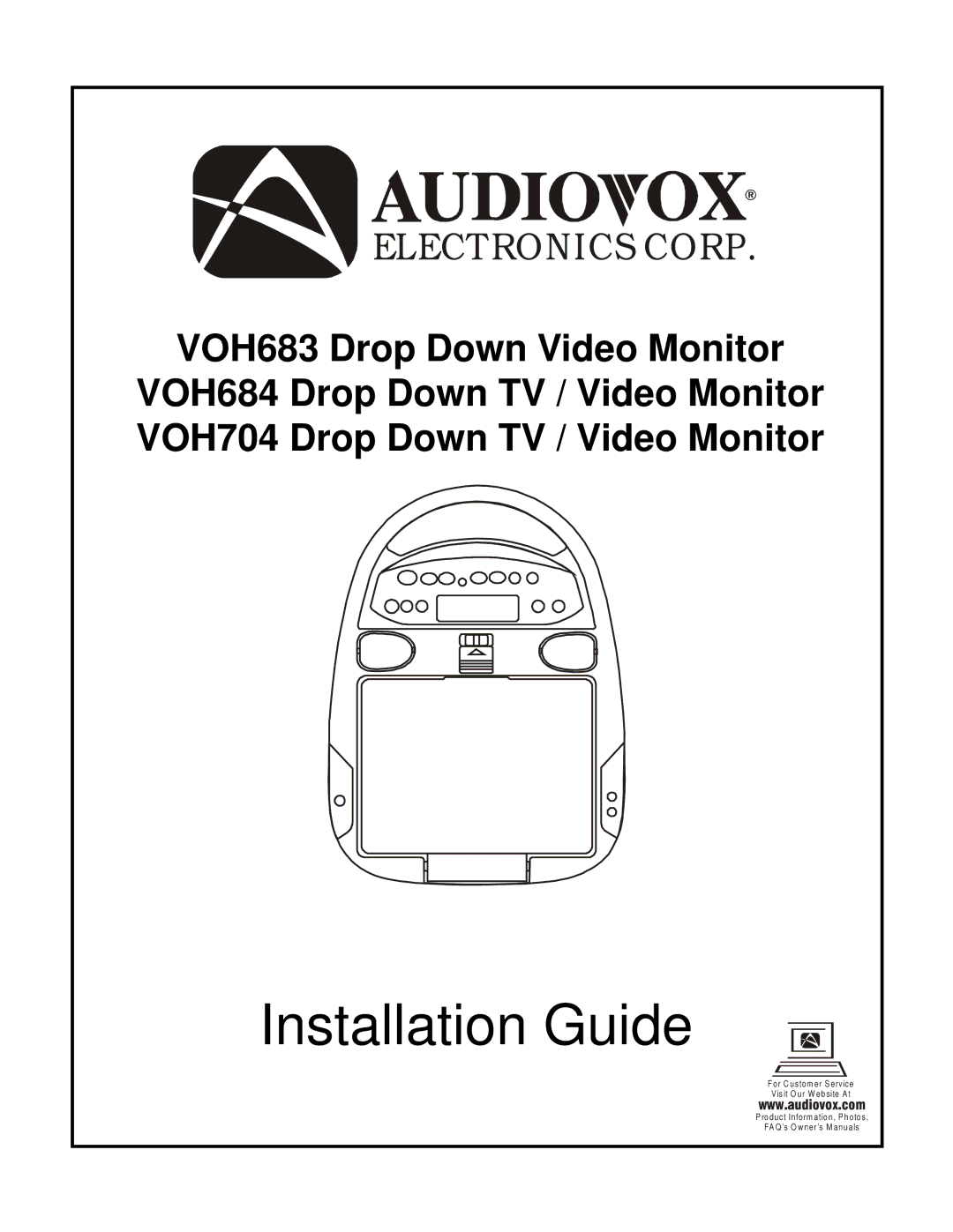 Audiovox VOH684, VOH704, VOH683 owner manual Installation Guide 