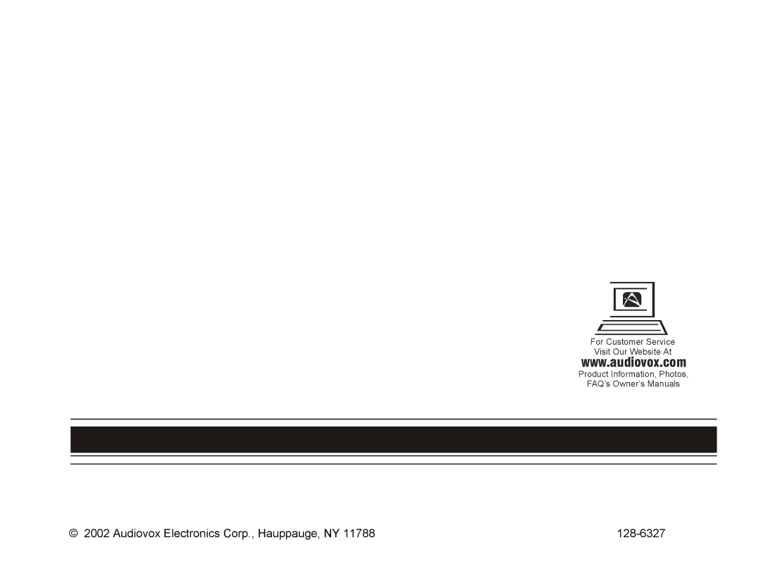 Audiovox VOH802 owner manual Audiovox Electronics Corp., Hauppauge, NY 128-6327 