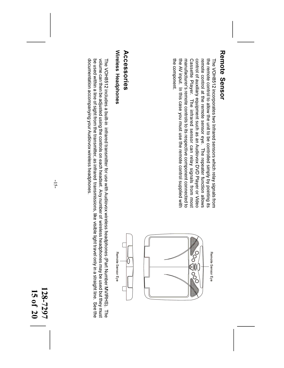 Audiovox VOH8512 manual Remote Sensor, Accessories 