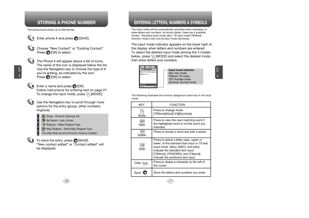 Audiovox VOX 8610 manual Storing a Phone Number, Display when letters and numbers are entered 