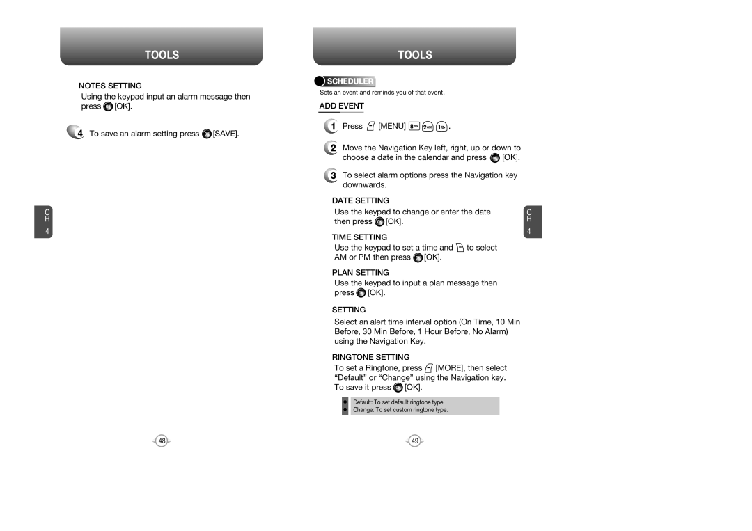 Audiovox VOX 8610 manual ADD Event, Plan Setting, Use the keypad to input a plan message then press OK, Scheduler 