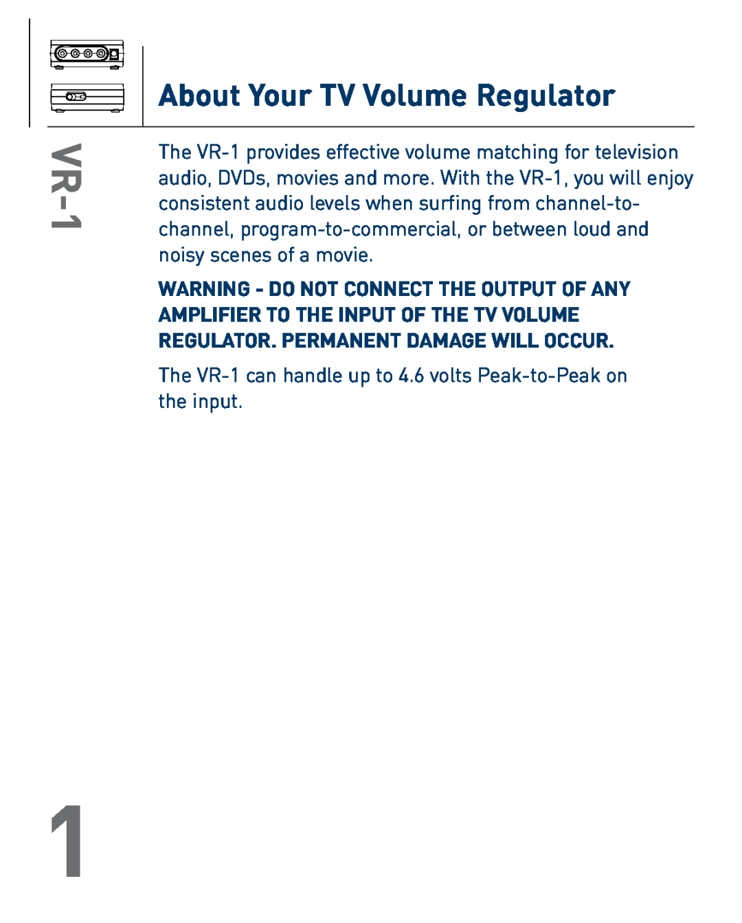 Audiovox VR-1 owner manual About Your TV Volume Regulator 