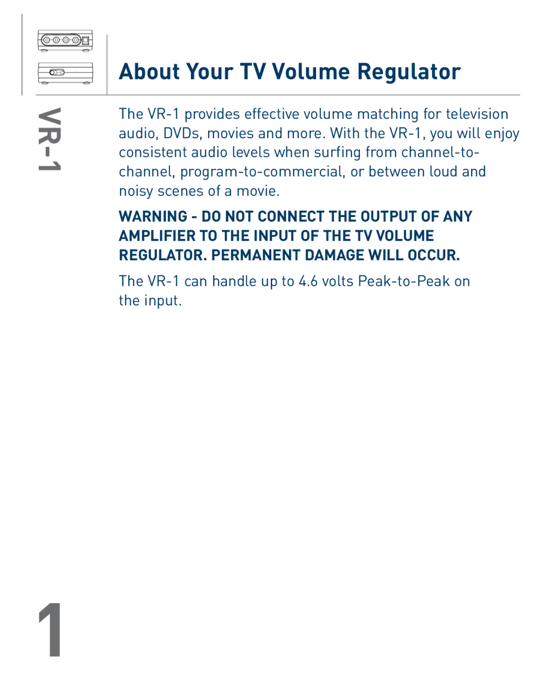 Audiovox VR-1 owner manual About Your TV Volume Regulator 