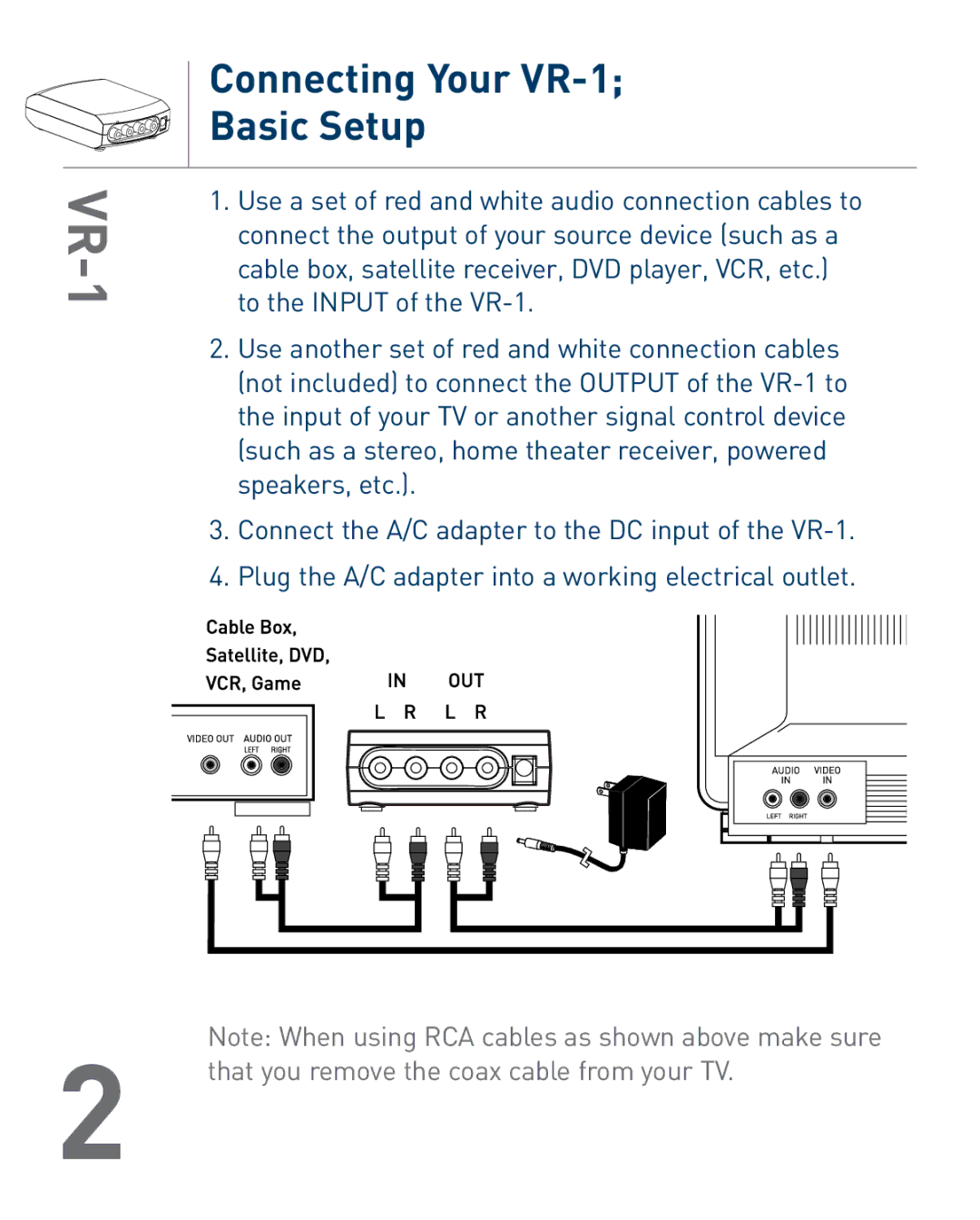 Audiovox owner manual Connecting Your VR-1 Basic Setup 