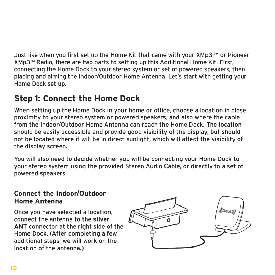 Audiovox XAPH1, XMp3i manual Home Installation, Connect the Home Dock 