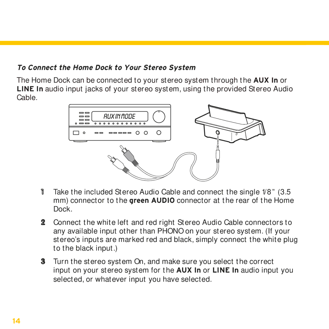 Audiovox XAPH1, XMp3i manual To Connect the Home Dock to Your Stereo System 