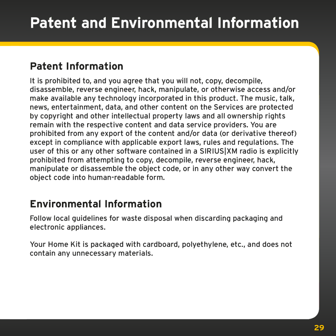 Audiovox XMp3i, XAPH1 manual Patent and Environmental Information, Patent Information 