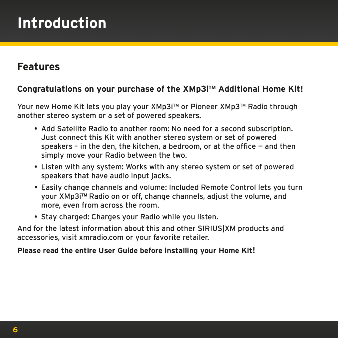 Audiovox XAPH1, XMp3i manual Introduction, Features 