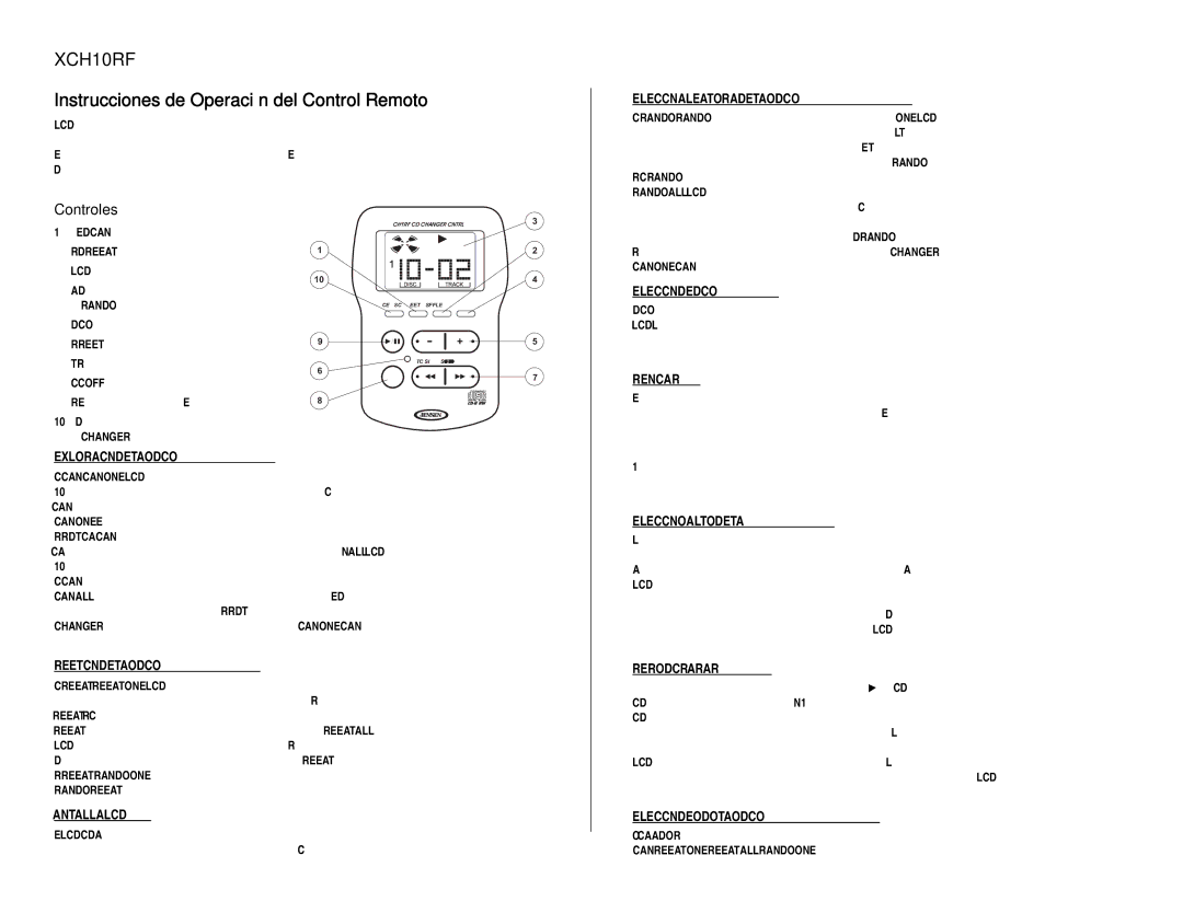 Audiovox XCH10RF owner manual Instrucciones de Operación del Control Remoto, Controles 