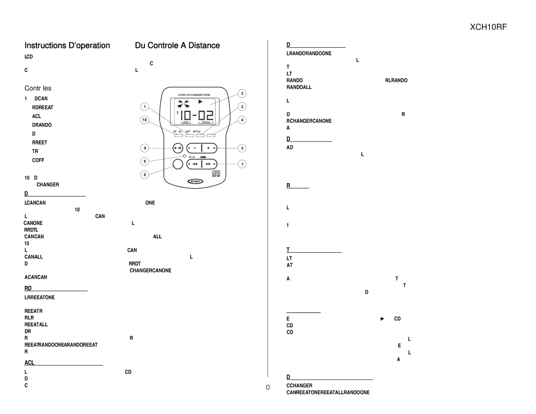 Audiovox XCH10RF owner manual Instructions Doperation Du Controle a Distance, Contrôles 