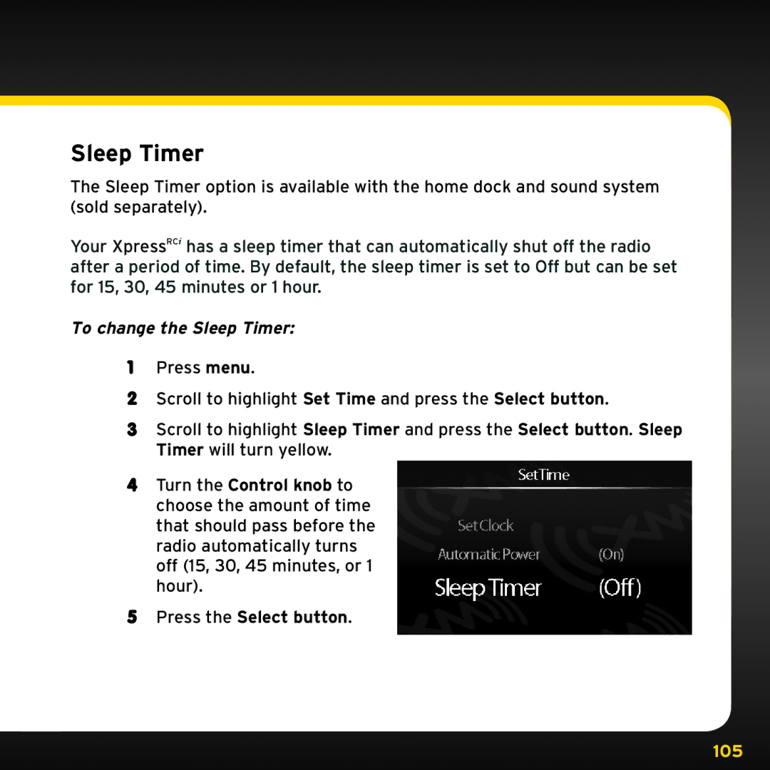 Audiovox XDRC2V1, XDRC2UG manual To change the Sleep Timer 