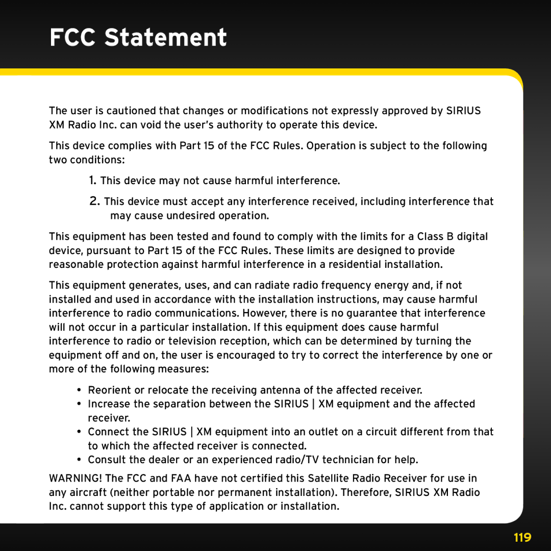 Audiovox XDRC2V1, XDRC2UG manual FCC Statement 