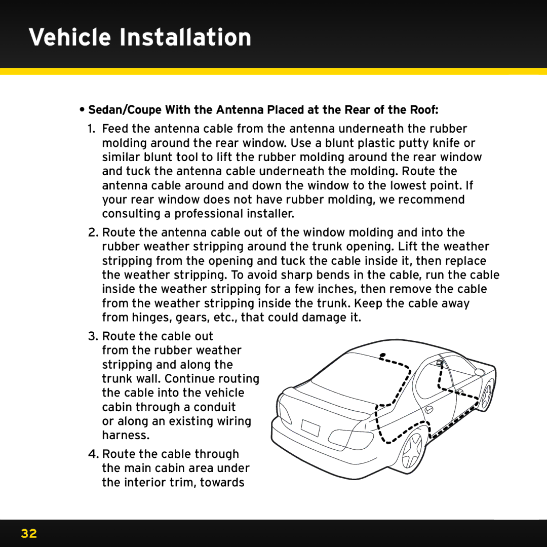 Audiovox XDRC2V1, XDRC2UG manual Sedan/Coupe With the Antenna Placed at the Rear of the Roof 